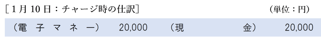 １月１０日：チャージ時の仕訳