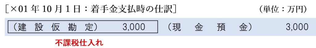 ×01年10月１日：着手金支払時の仕訳