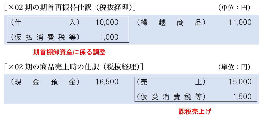 ×02期の仕訳（税抜経理の場合）
