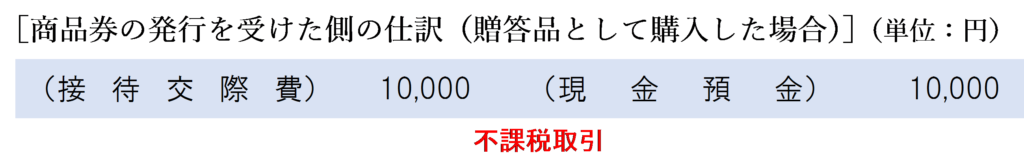 商品券の発行を受けた側の仕訳（贈答品として購入した場合）