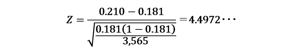 検定統計量Ｚの値