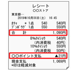 対価の値引きでない場合のレシートの表記例