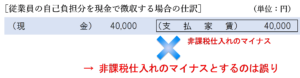 従業員の自己負担分を現金で徴収する場合の仕訳（誤り例）